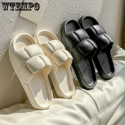 Женские тапочки на толстой подошве из ЭВА, летние нескользящие повседневные тапочки для пар на плоском каблуке с круглым носком, однотонные, на очень мягкой подошве, для дома, ванной комнаты, на открытом воздухе