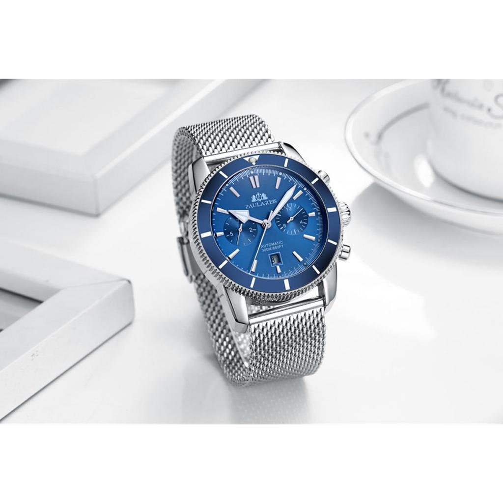 Paulareis Полностью автоматические механические многофункциональные часы с ночным светом и сетчатым стальным ремнем, мужские часы Super Ocean, автоматические часы