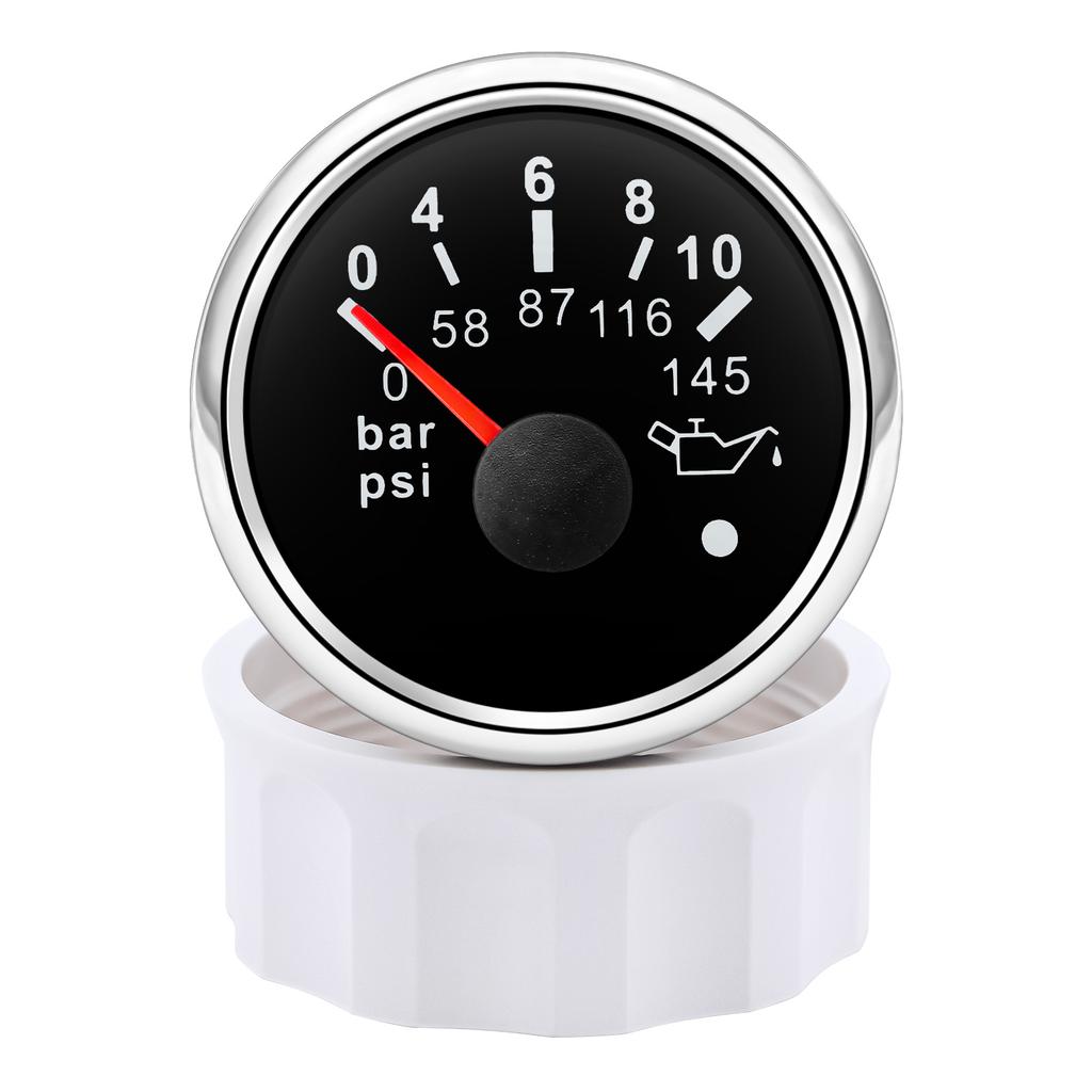 Red Backlight Oil Pressure Gauge Sensors Modification 0-10bar 0-145psi 52mm Oil Pressure Meters For Car Truck Boat M10x1 NPT1/8