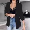 Women Suit Coat Lapel Long Sleeve Flap Pockets Suit Jacket Solid Color Open Front Office Lady Business Outwear