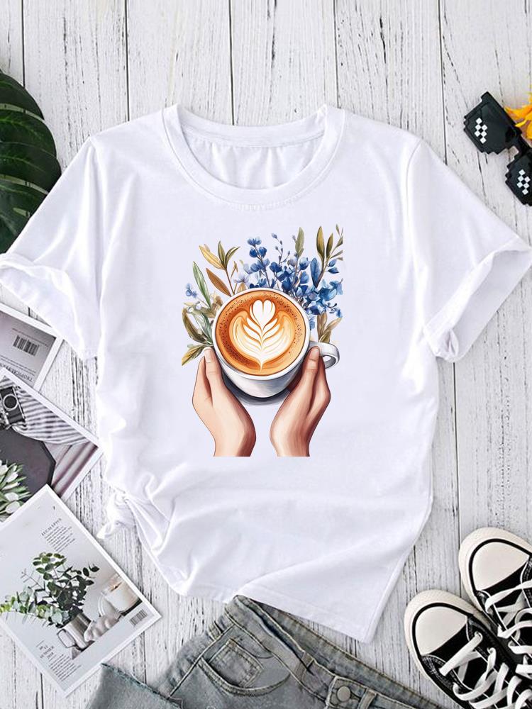(Азиатский размер) letter flower trend Футболки с коротким рукавом Женская одежда Принт 90-х Мода Женский повседневный топ T-образный вырез Графическая футболка