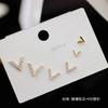 Minimalist Stud Earrings Set 3 Pairs Gold Tone CZ Geometric Floral Design Women Daily Wear