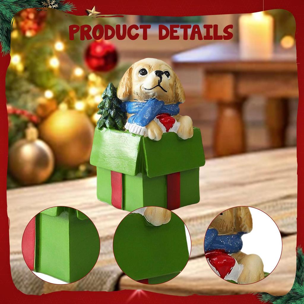 Miniature Chrismas Dog Figurine Christmas Decorations Puppy Ornament Resin Sculpture for Home Desk
