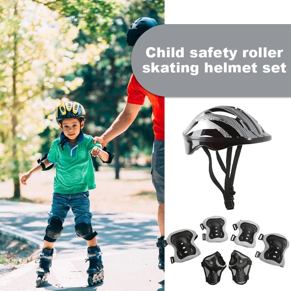 7Pcs Bicycle Sport Protective Gear Set Adjustable Kids Safety Skating Helmet Pad Set 48-55cm for Skateboard/Bike/Skating/Cycling