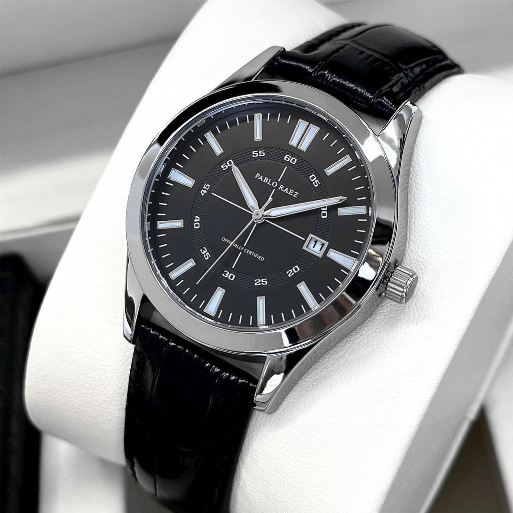 Мужские часы Бренд Бизнес Простые Водонепроницаемые Календарь Кожаный ремешок Мужские Кварцевые Наручные часы (Поставляется с коробкой и запасным аккумулятором)