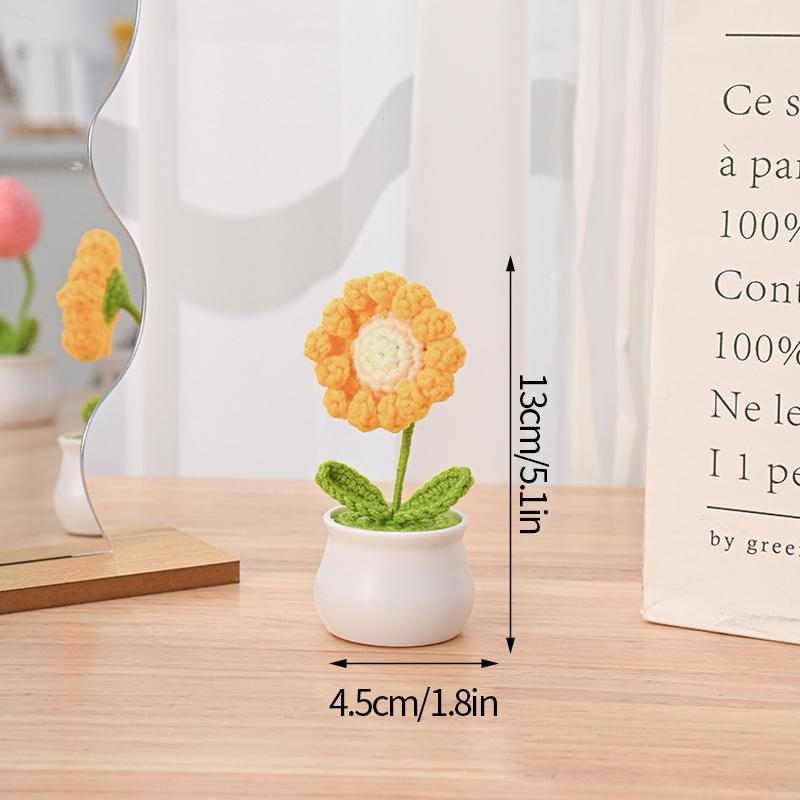 Mini Cute Crochet Flower Hand-Woven Simulation Flower Sunflower Potted Plants Knitted Finished Flowers Home Garden Decoration