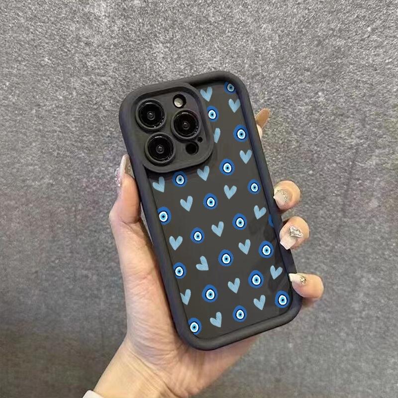 Чехол для телефона Синий с узором Глаза в форме сердца Для iPhone 17 16 Pro Max 11 13 12 14 15 8 7 Plus XS XR X 16E 17E Ударопрочный Мягкий чехол