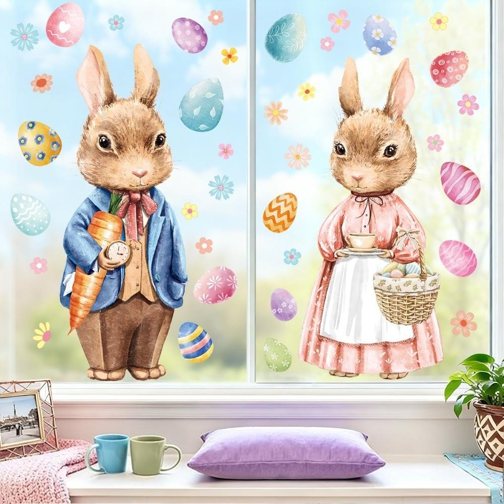 Cartoon Easter Egg Window Decals Creative Easter Bunny Static Cling Decal  Party Supplies