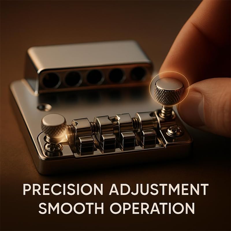 Ogdni Fixed Bass Guitar Bridge with Tool Hardtail Saddle Bridge for Bass Guitar Chrome 4-String Set, Parts,