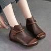 Retro Women Short Ankle Boots  Autumn Winter Side Zipper Leather Boots Handmade Round Toe Light Weight Flat Booties