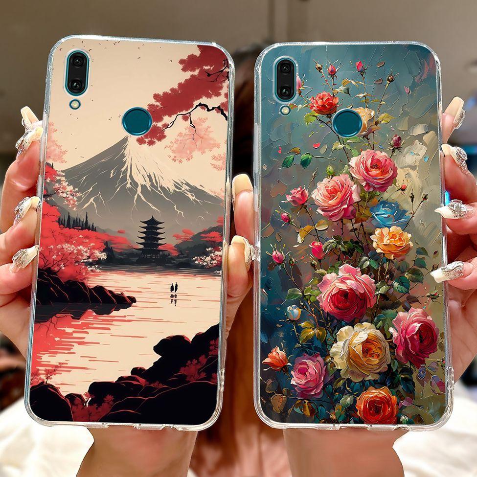 Clear For Huawei Y9 2019 Case Cover Cute Fashion Flowers Funny Cool Painted Soft Phone Case For Huawei JKM-LX1 JKM-LX2 JKM-LX3