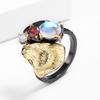 Fashion Moonstone Ring New Black Gold Jewelry with Red Zircon Jewelry