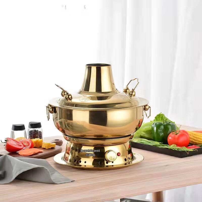 Fengqiying 36cm Vintage Copper-Plated Dual-Use Hotpot