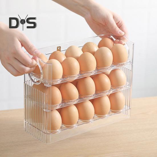 Ящик для хранения яиц с ручкой, большой вместимости, многослойный дизайн, экономящий место, держатель для яиц, органайзер для кухни и холодильника