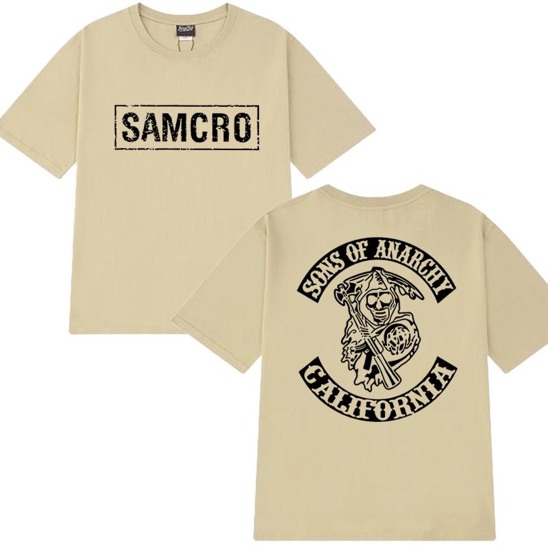 2025 Hip Hop Vintage T Shirt Men Women Sons of Anarchy SAMCRO Double Sided Print Short Sleeve T-shirts Unisex 100% Cotton Tops