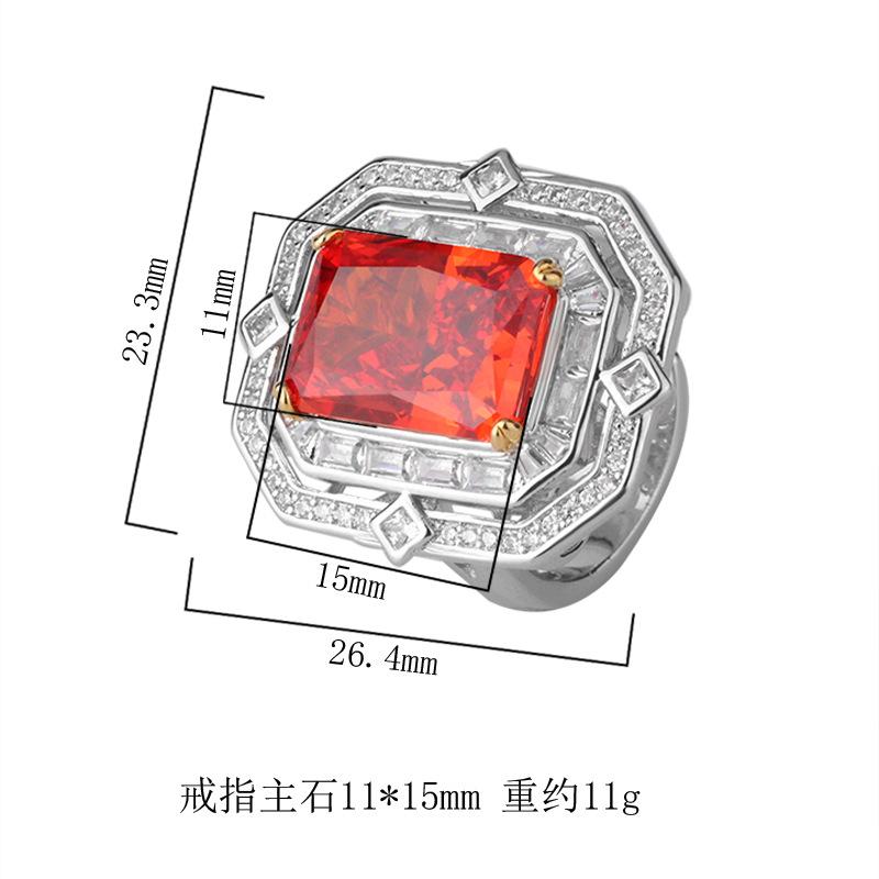 Медное дно с золотым покрытием Высокоуглеродистый бриллиант Ледяной цветок Квадратный бриллиант Медная оправа Темперамент Легкая роскошь Кольцо с квадратным бриллиантом Женское 10 * 14