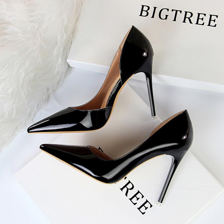Bigtree European and American Style High Heels Simple Fine Heel Metal Heel 10.5cm High Heel Shallow Mouth Pointed Side Hollow Sexy Single Shoe