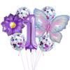 Purple And Pink Butterfly Balloon Set, Chrysanthemum Aluminum Film Confetti Balloon, Baby Rain Party Arrangement