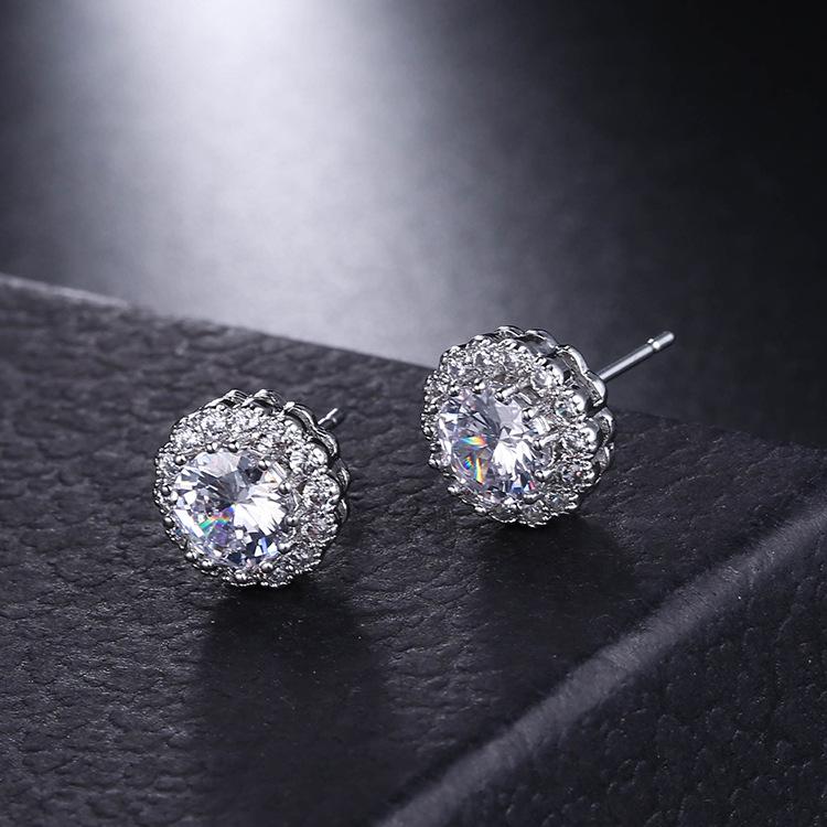 Floral Zircon Earrings, Duolian Girls' Jewelry, White Gold Plated, Korean Fashion Style