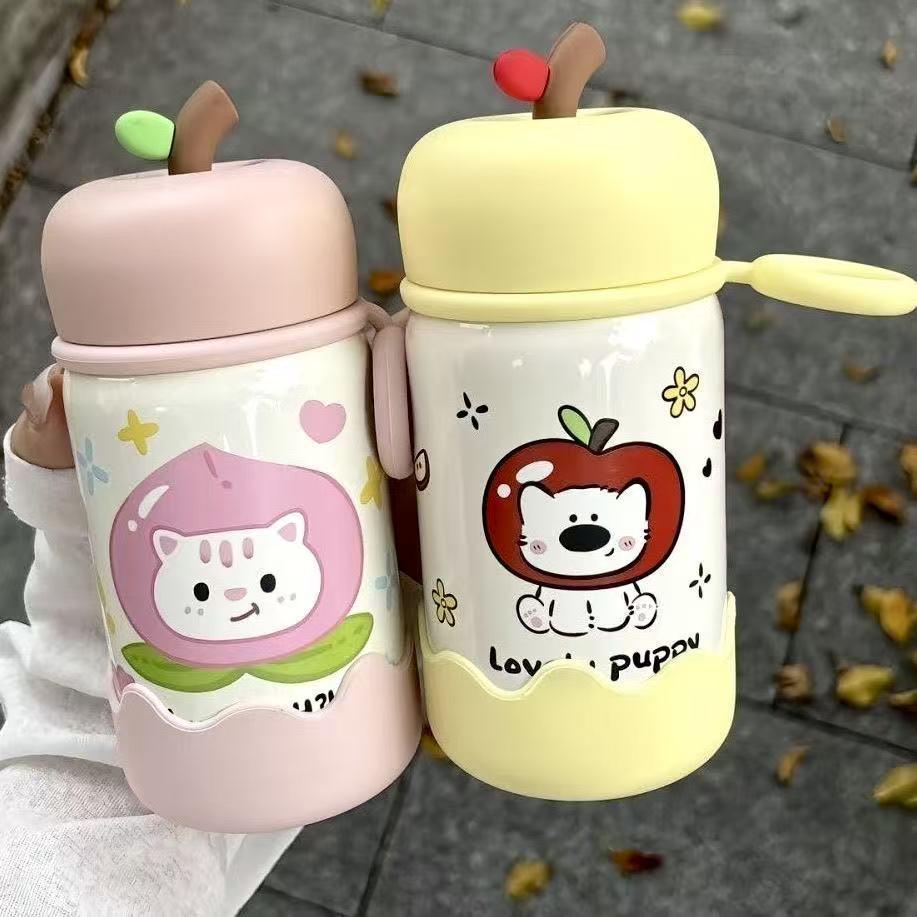 Charming Cartoon Insulated Stainless Steel Apple Water Cup - Large Capacity, Portable for Students