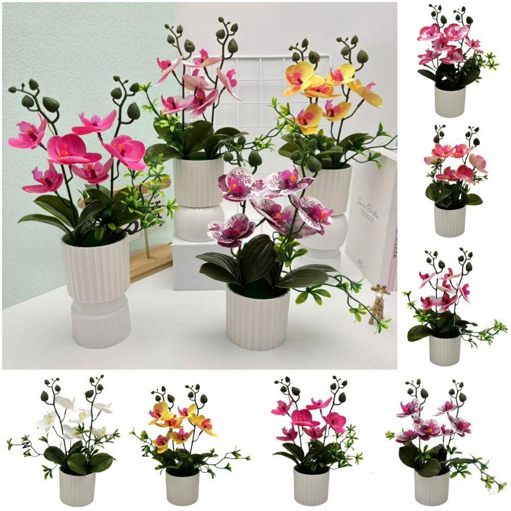 Multicolor Butterfly Orchid Artificial Flower 6 Blooms Faux Moth Orchid Potted Desktop Oranemnt