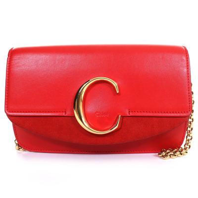Отличная сумка через плечо с логотипом Chloe C, замша, кожа, цепочка, красная коровья кожа CHC19SS192A37640, б/у