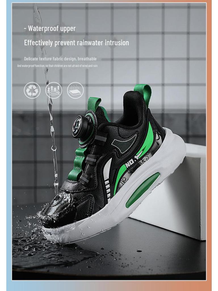 2024 Spring/ Autumn Boys' Leather Sneakers- Waterproof, Non-Slip, Soft Sole- Ideal for Students' Sports.