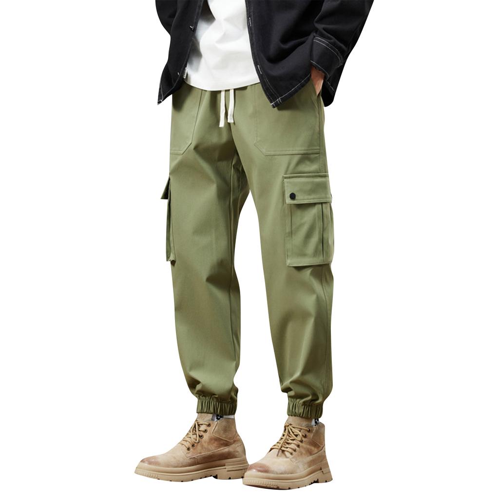 Мужской однотонный комбинезон свободного кроя на кулиске, модные повседневные брюки с несколькими карманами