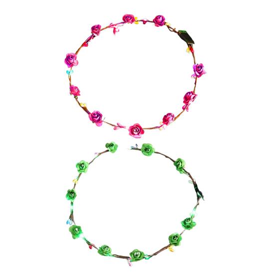 1/2Pcs Colorful LED Rose Flower Crown Adjustable Wedding Bride Floral Hair Wreath Headband Garland Headpiece Hair Accessories Party Photo Props