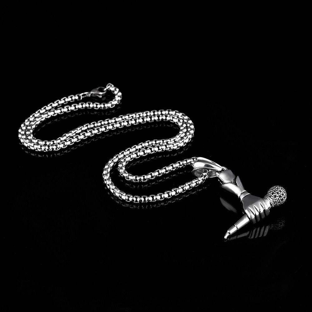 Silver Microphone Necklace Titanium Steel Hip Hop Necklace New Pendant Necklace Men Women