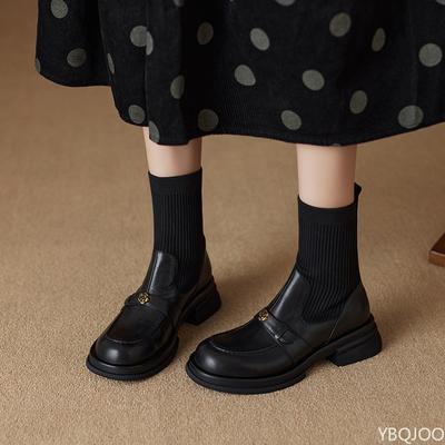 Женские осенне-зимние удобные полусапожки с круглым носком и толстым средним каблуком, простые, повседневные, универсальные женские туфли