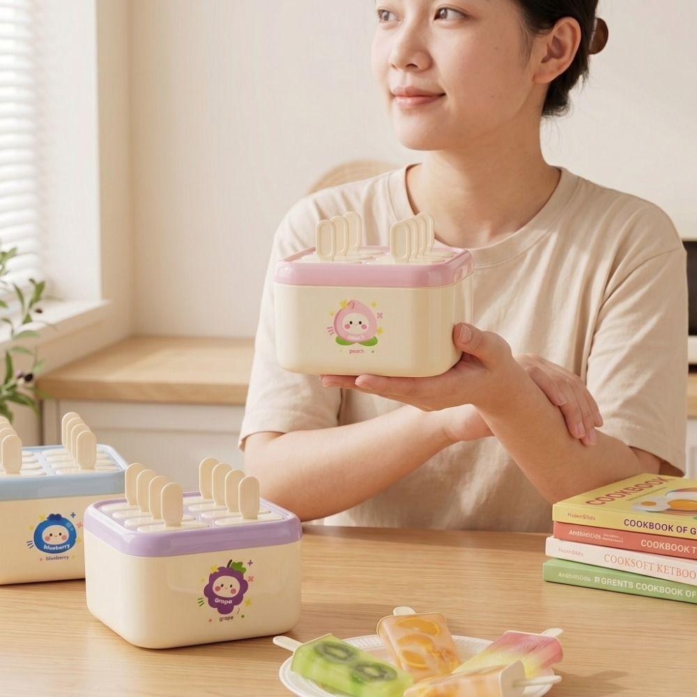 Cartoon Maker Ice Pop Trays 8 Grids Ice Pop Maker Food Grade Ice Cream Box Summer