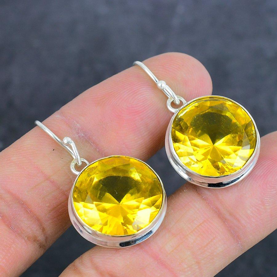 Ювелирные серьги ручной работы из стерлингового серебра 925 пробы с драгоценным камнем цитрином 1,46 дюйма m3T65