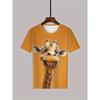 Summer Round Neck 3D Giraffe Graphic Print Top Fashionable Casual Short Sleeved Men's T-shirts