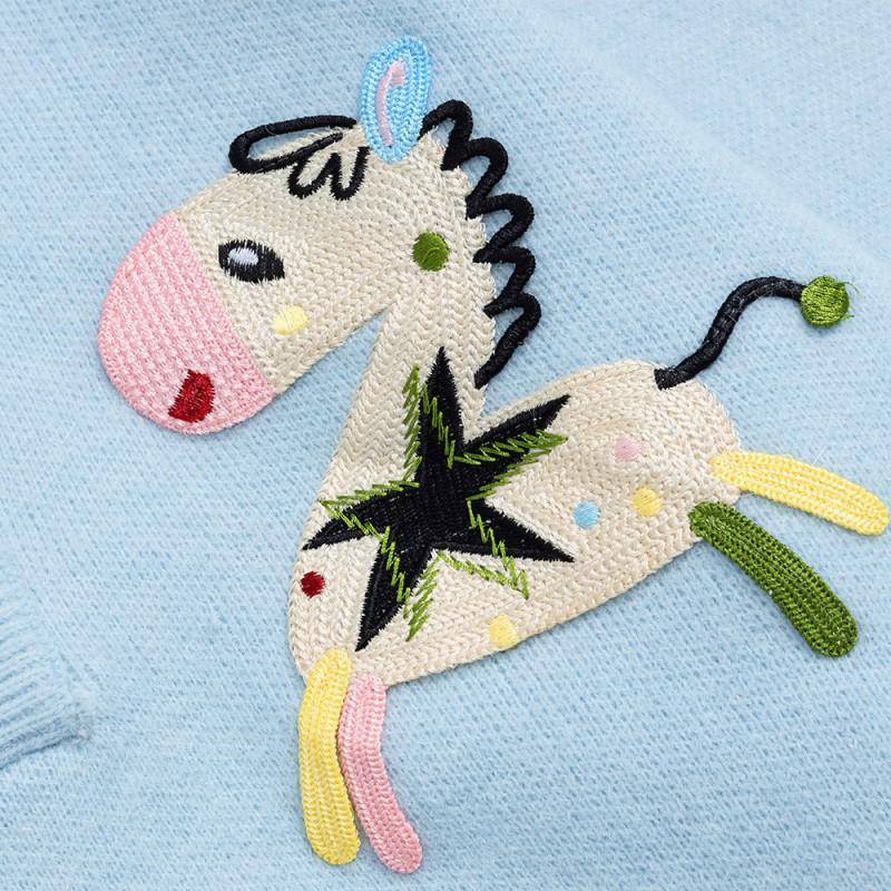 Mens Hooded Pullover Knit Sweater Hip Hop Fun Cartoon Embroidered Half Button Streetwear