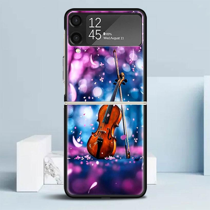 Музыкальная скрипка Черный чехол для Samsung Galaxy Z Flip 7 6 5 4 3 5G Чехол для телефона Flip7 Flip6 Flip5 Flip4 Flip3 Чехол с рисунком Galaxy Z F