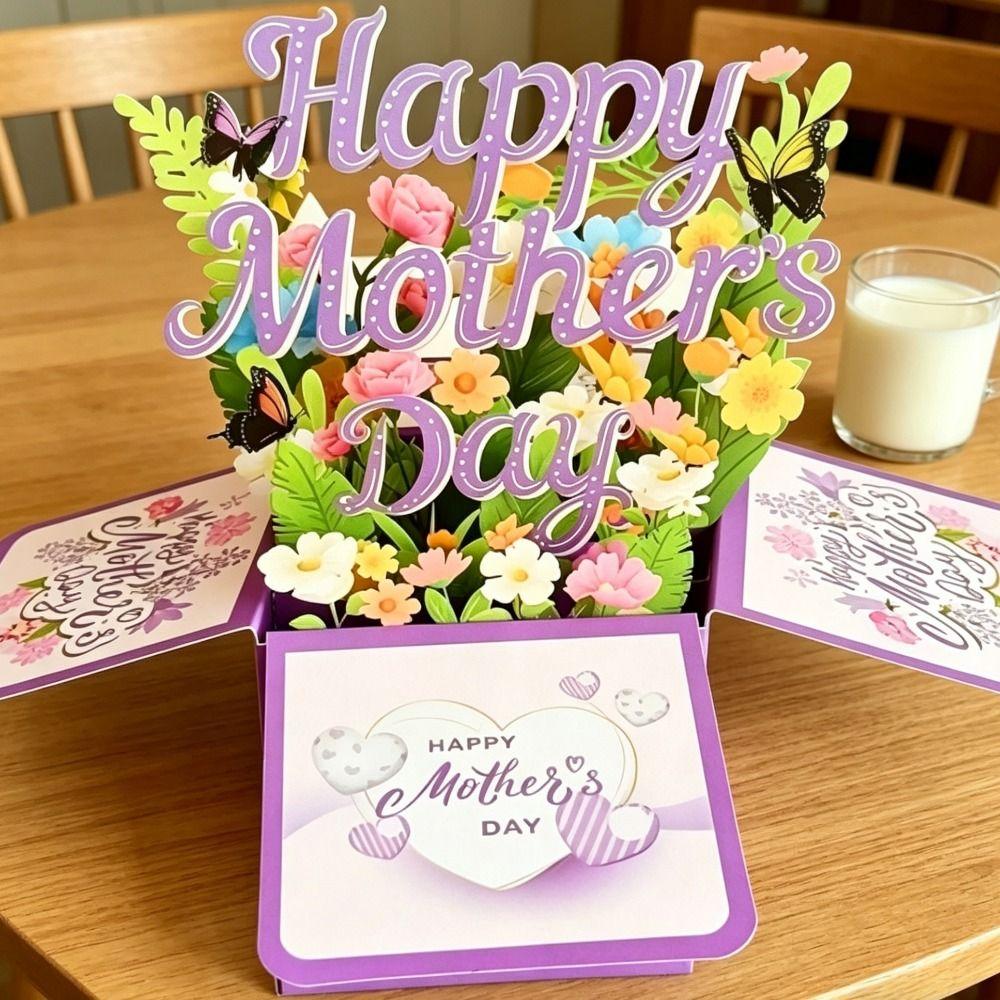 Surprise Flower 3D Mother's Day Card Butterfly Creative Mom Greeting Card Gifts Best Wishes Flower Pop Up Card Senior Women