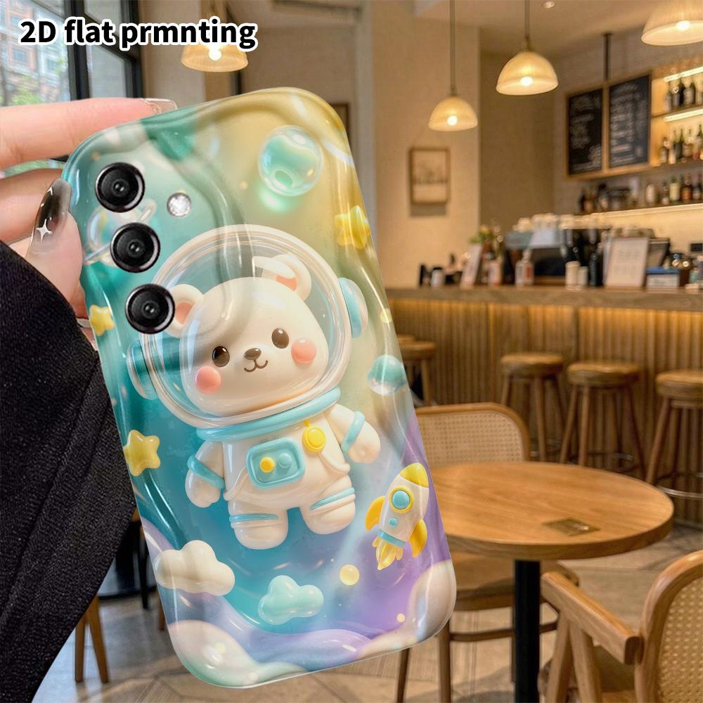 Phone Case: 2D flat design suitable for Samsung Galaxy A34 A35 M05 M06 S20 S22 S21 FE Plus 5G protective case, Empty Space Astronaut Bear, perfect Chr