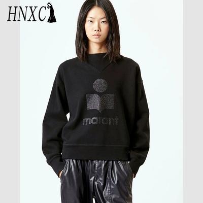 Зимняя ниша IS Классический логотип с блестящим принтом Полувысокий воротник Женский хлопковый свитшот со стойкой