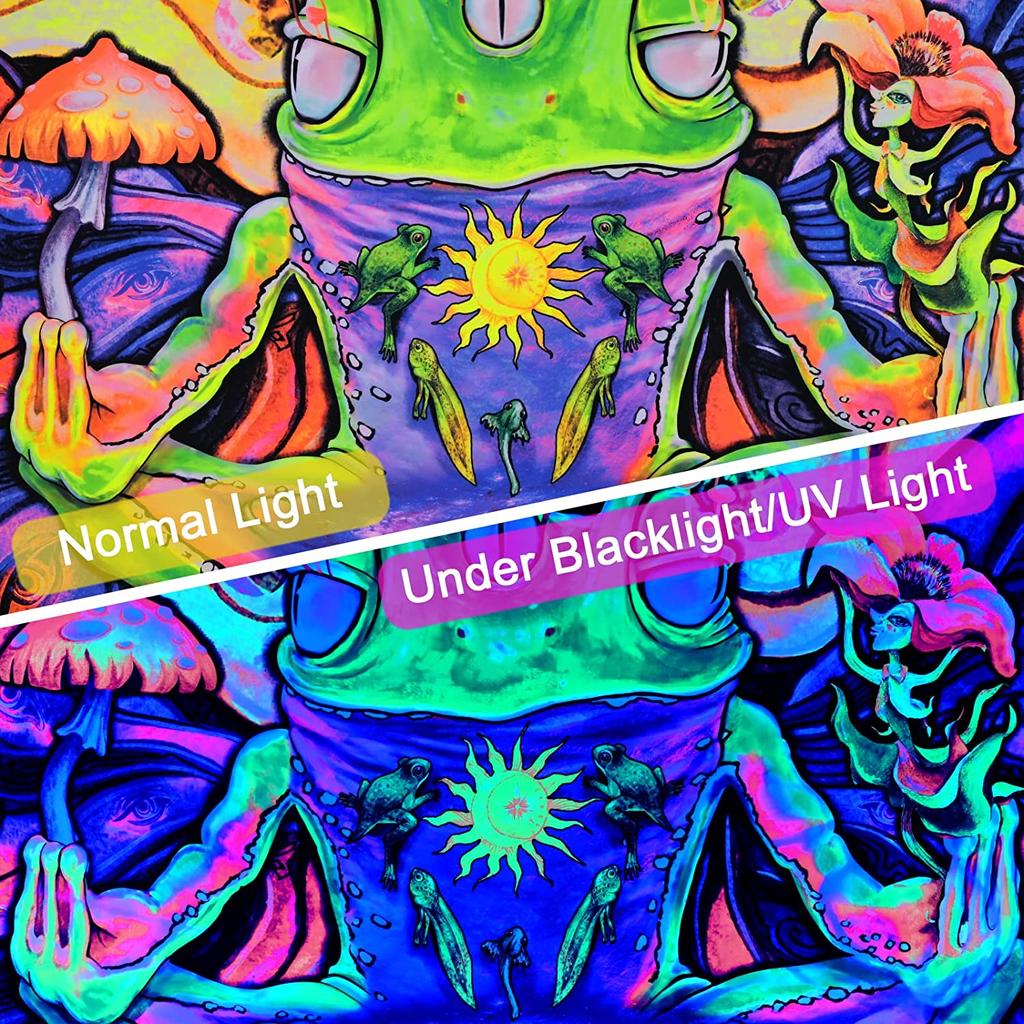 Гобелен с лягушкой Blacklight, УФ-реактивный цветочный гобелен, глаза хиппи, светящиеся в темноте, солнце и луна, эстетический настенный подвес для спальни