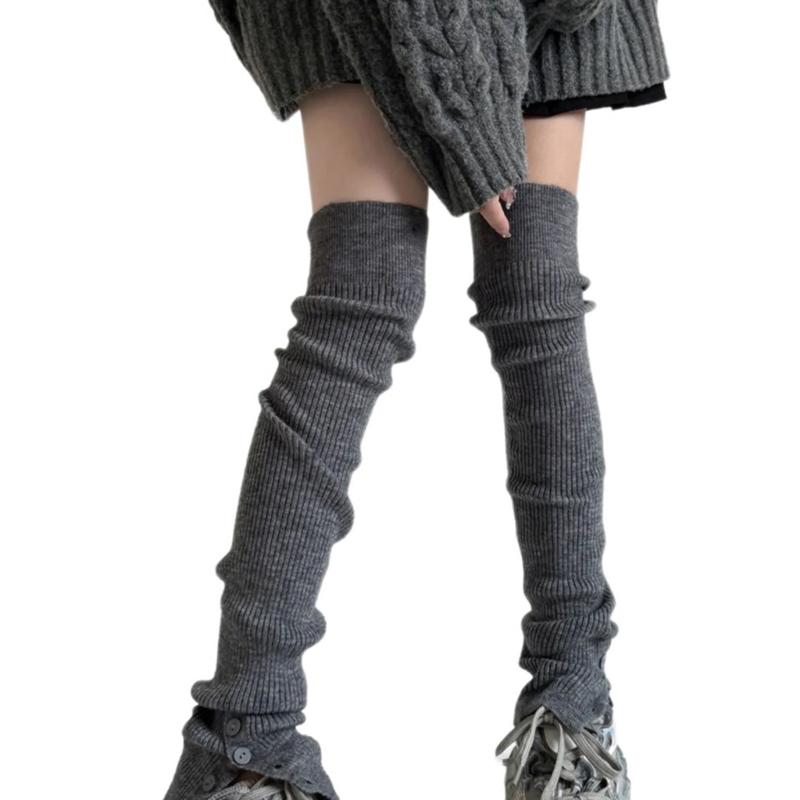 Японские Стилі Балета Высокие до бедра Гетры Вязаные в рубчик Раздельные пуговицы Выше колена Без стопы Носки для Модных Женщин