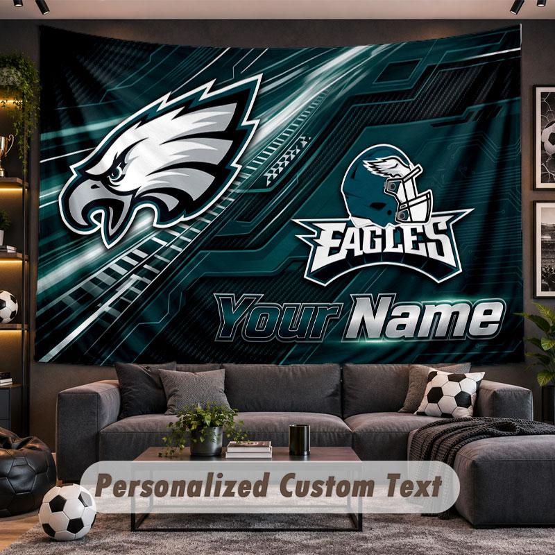 Wall Hanging Tapestry Custom NamePhiladelphia Eagles Pattern Personalized Printed Fabric Wall Decor