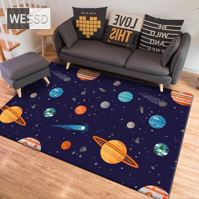 Cartoon Space Universe Planet Carpet For Children Soft Flannel Kids Play Mat Boys Girl Room Mat Bedroom Bedside Carpet Floor Rug