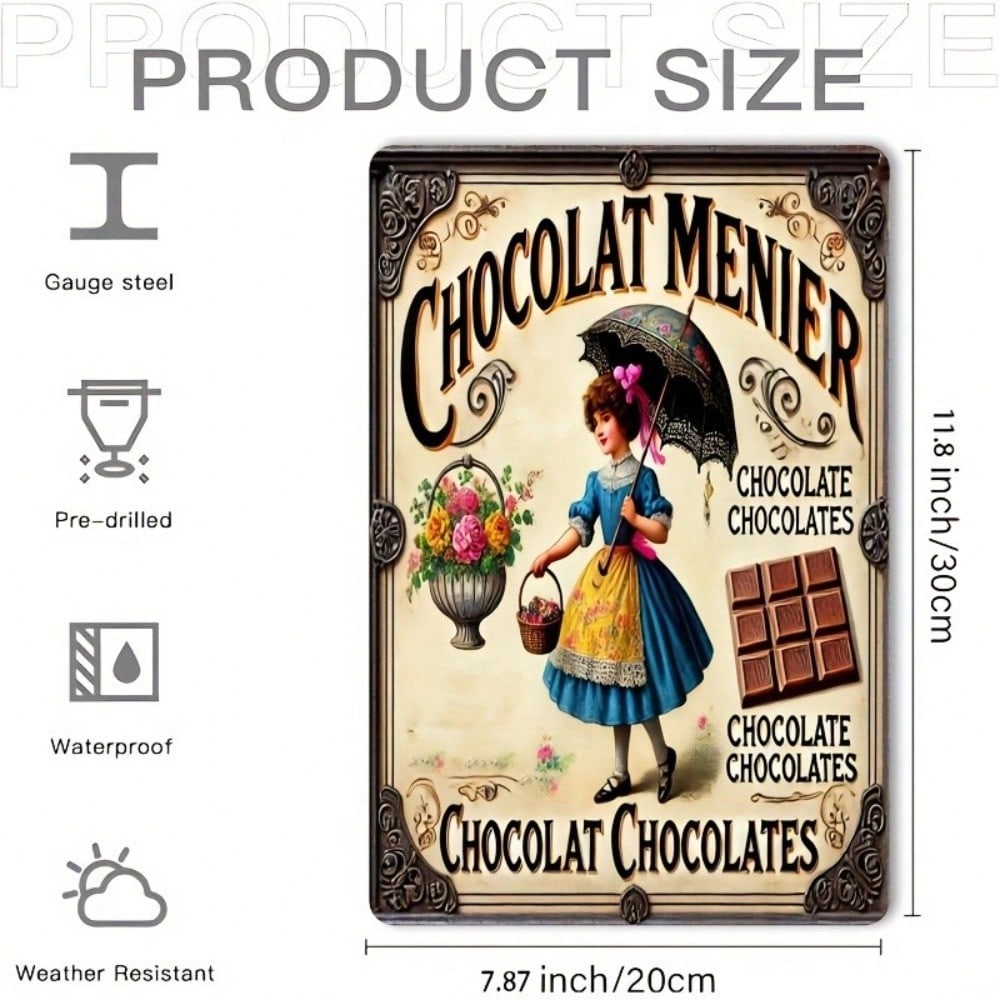 Винтажная жестяная табличка Menier Chocolate Металлическое настенное искусство 8x12 Рустикальный домашний декор Ретро Кухня Кафе Бар