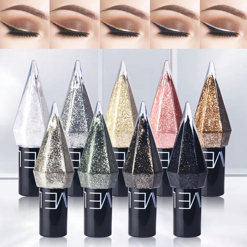 9- Diamond Shiny Eye Liners Eyeshadow Waterproof Silver Rose Gold Glitter Sequins Eyeliner Fast Drying Eye Shadow Cosmetics