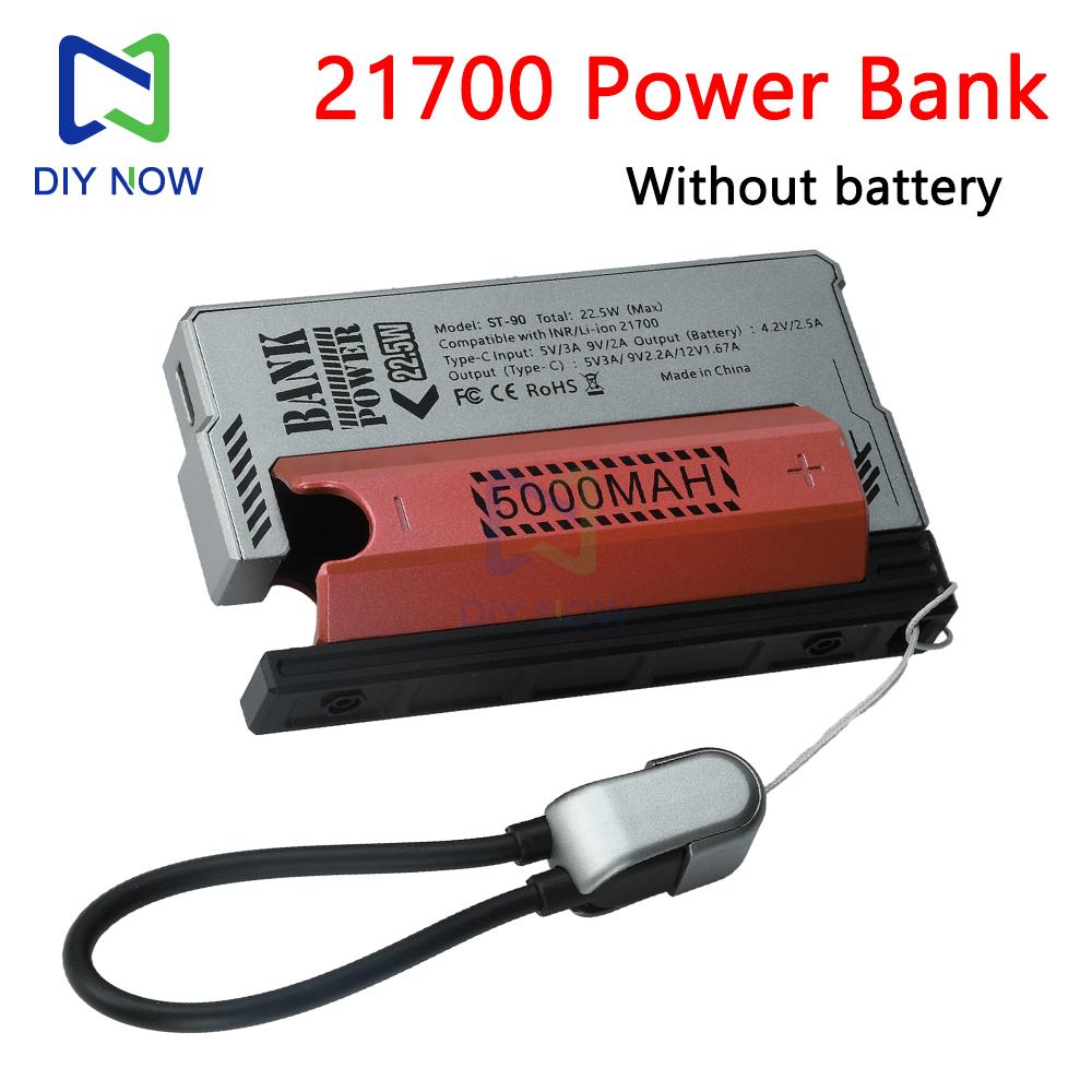 Безпаечный корпус Power Bank на 1*21700, 22,5 Вт Быстрая зарядка, В комплекте Шнурок, Кабель для зарядки Type-C, DIY Корпус для аккумуляторов 21700