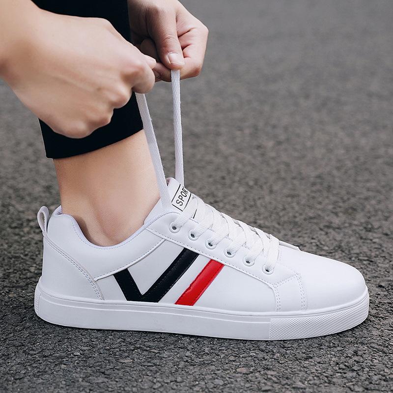 Мужские туфли на плоской подошве Уличная мода Повседневные Спортивные Белые туфли Студенческие На шнуровке Кроссовки для бега