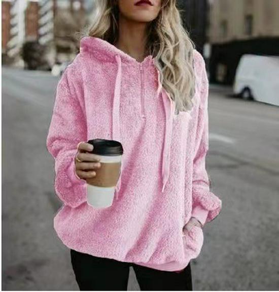 European & American Style Women's Hooded Fleece Sweatshirt Jacket