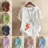 Women's Fashion Squirrel Prined Round Neck Short Sleeve T-shirt Casual Cotton Linen Graphic Shirt Leisure Loose Summer Blouse Tops