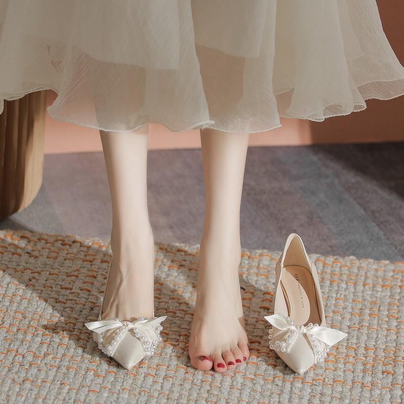 Fashion Fashionable Womens High Heels Summer New Shallow Mouth Pointed Women's Sandals Thick And Comfortable Wedding Shoes Tacones Altos